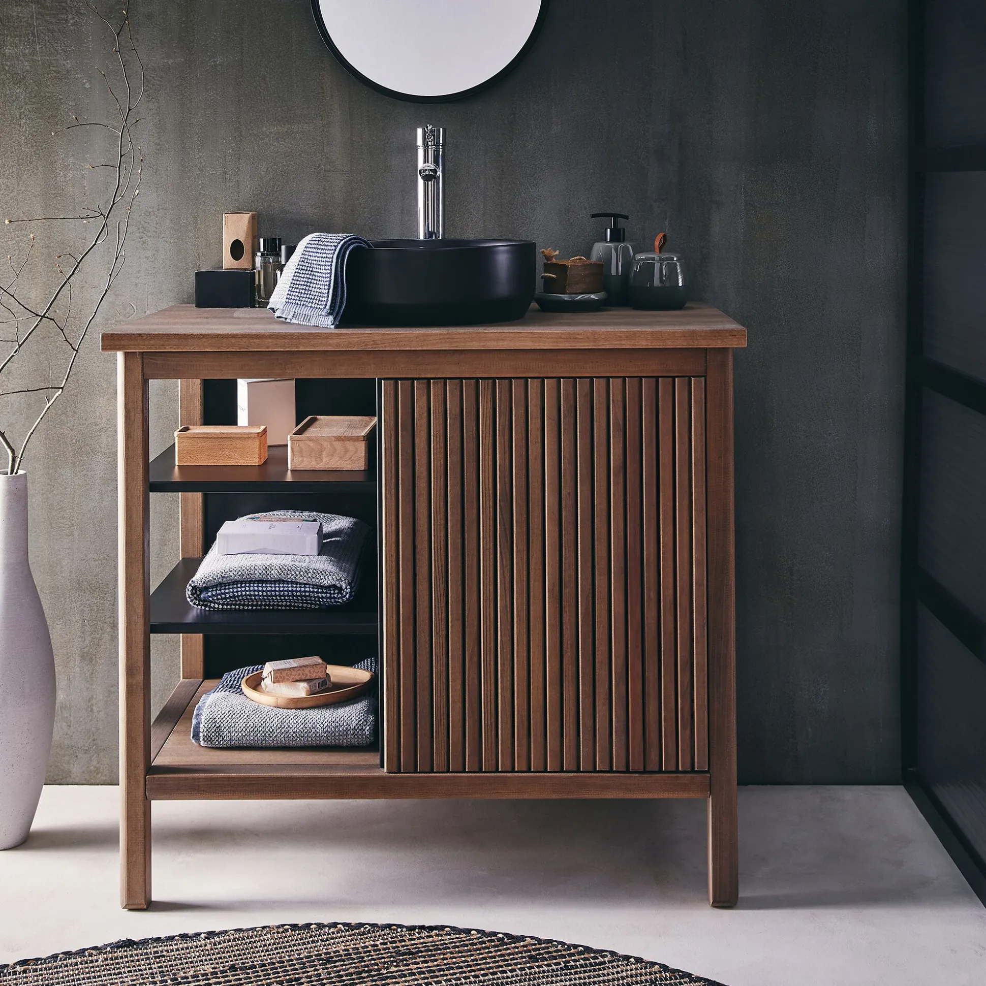Vasque de salle de bains ronde en céramique avec bords fins - noir