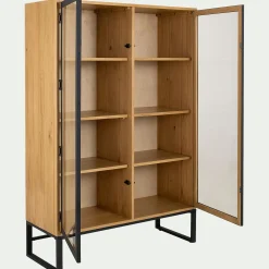 Vitrine en pin massif et métal L120xl45xH175cm - bois clair