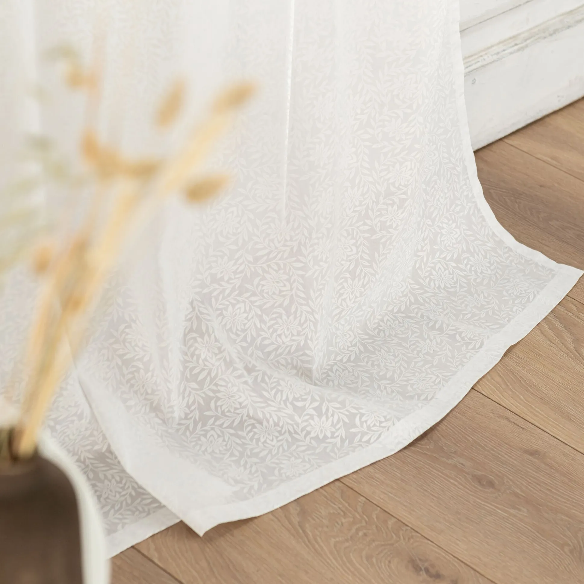 Voilage à œillets en coton motif Jasmin 140x250cm - blanc