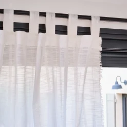 Voilage à passants en coton finition franges 140x280cm - blanc