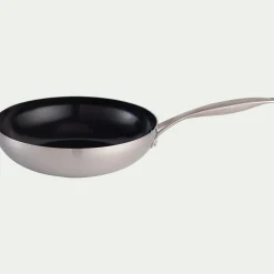 Wok en inox et céramique D28cm - gris métallisé