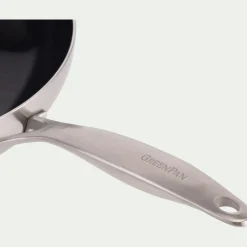 Wok en inox et céramique D28cm - gris métallisé