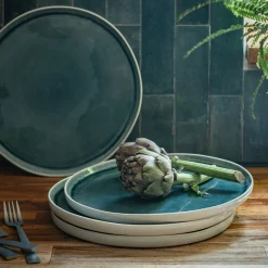 Assiette plate en grès D27cm - bleu niolon