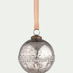 Boule de Noël à relief en verre D10cm - argenté