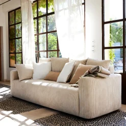 Canapé 4 places convertible en velours côtelé - beige roucas