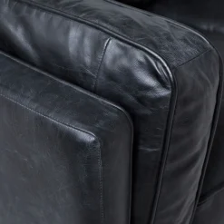 Canapé 3 places fixe en cuir de vachette - noir