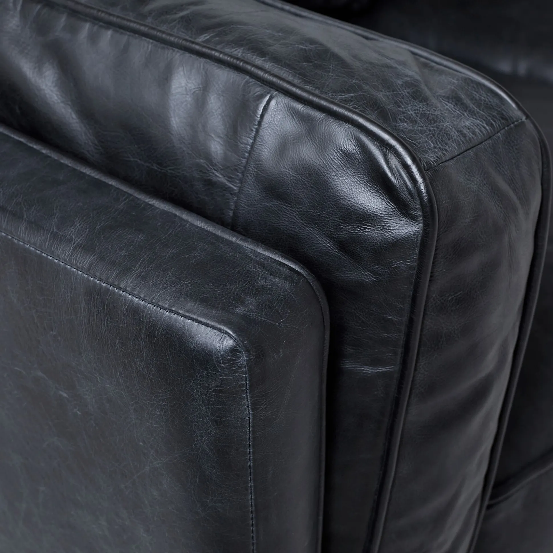 Canapé 3 places fixe en cuir de vachette - noir