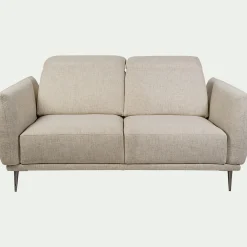 Canapé 2 places fixe en tissu avec fonction avance-recul - beige roucas
