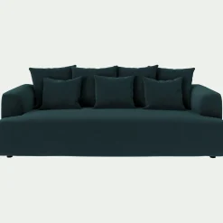 Canapé 4 places fixe en tissu velours - bleu foncé