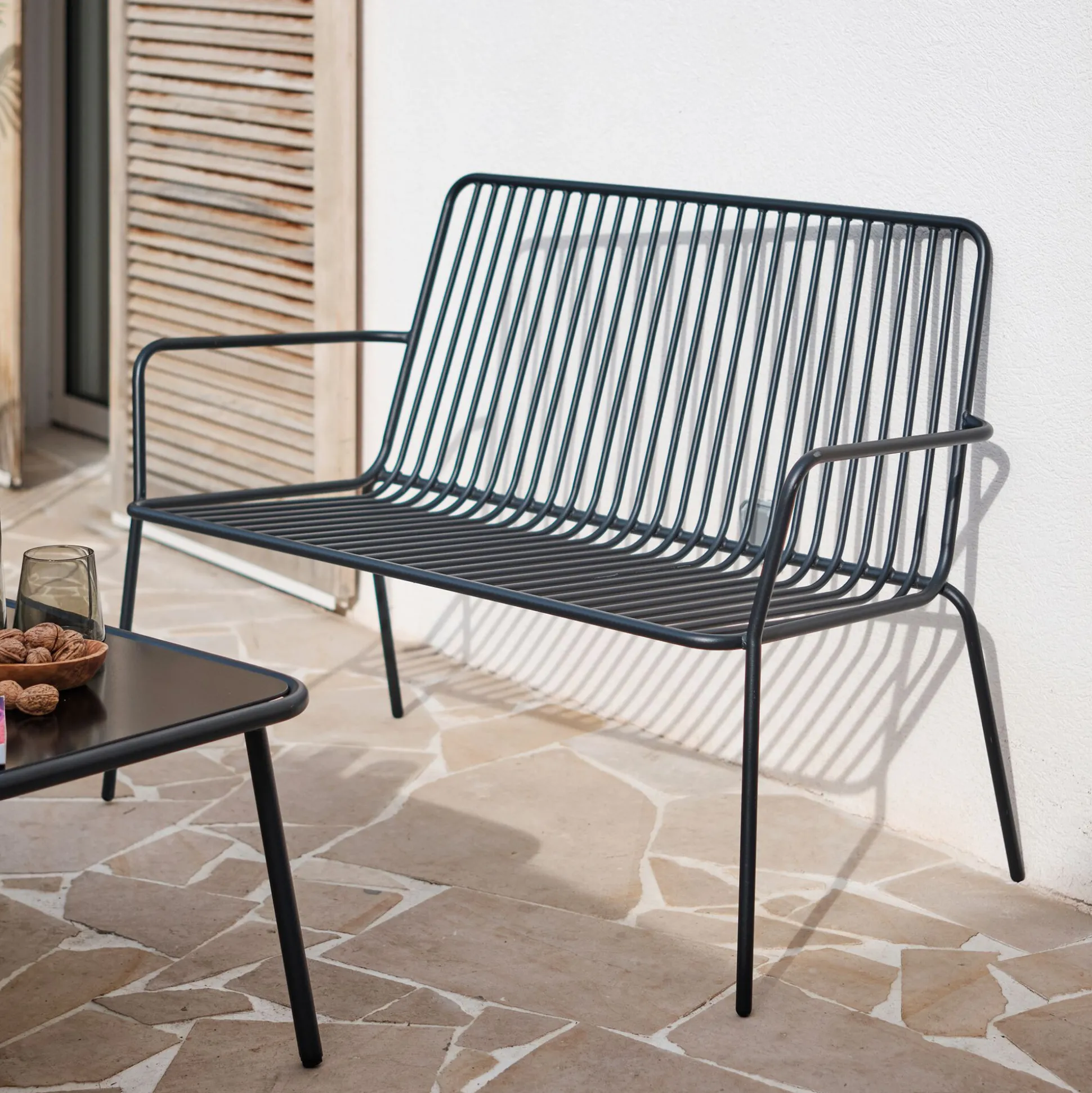 Canapé de jardin en acier - noir (2 places)