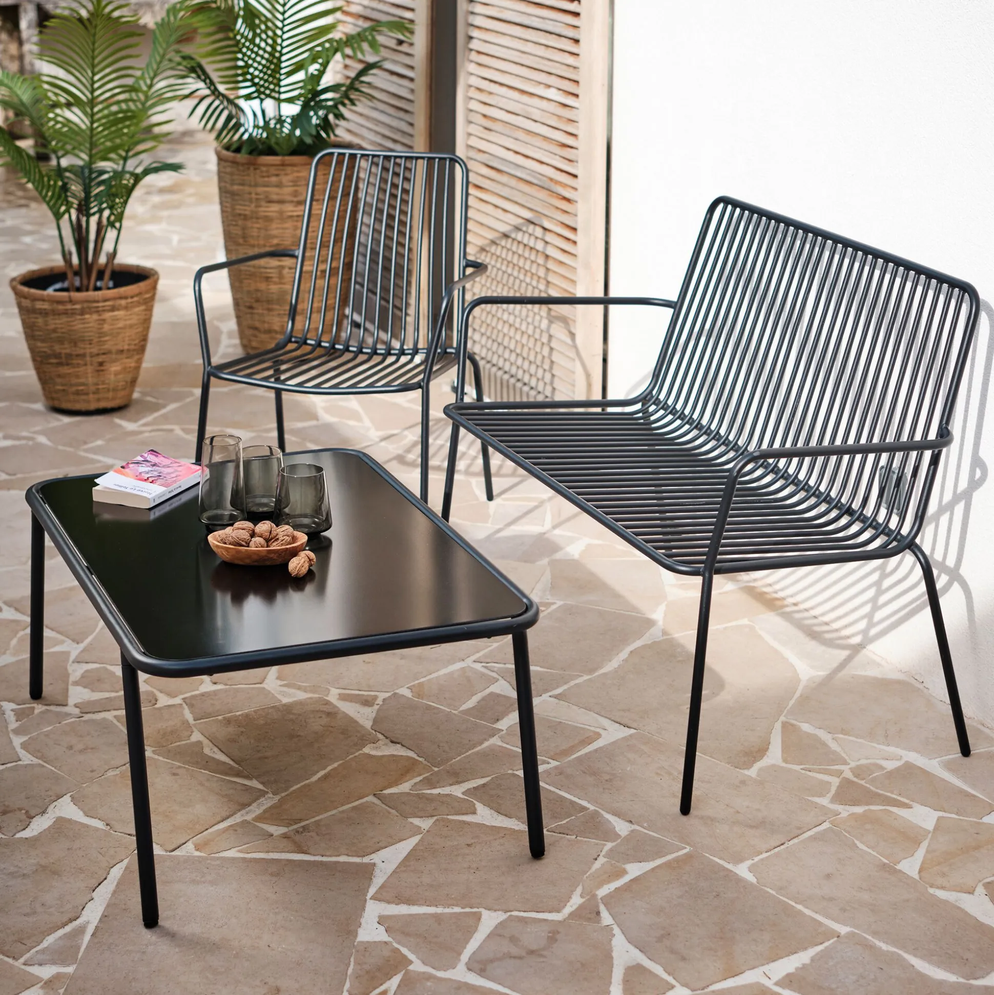 Canapé de jardin en acier - noir (2 places)