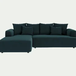 Canapé petit angle gauche fixe en tissu velours - bleu foncé