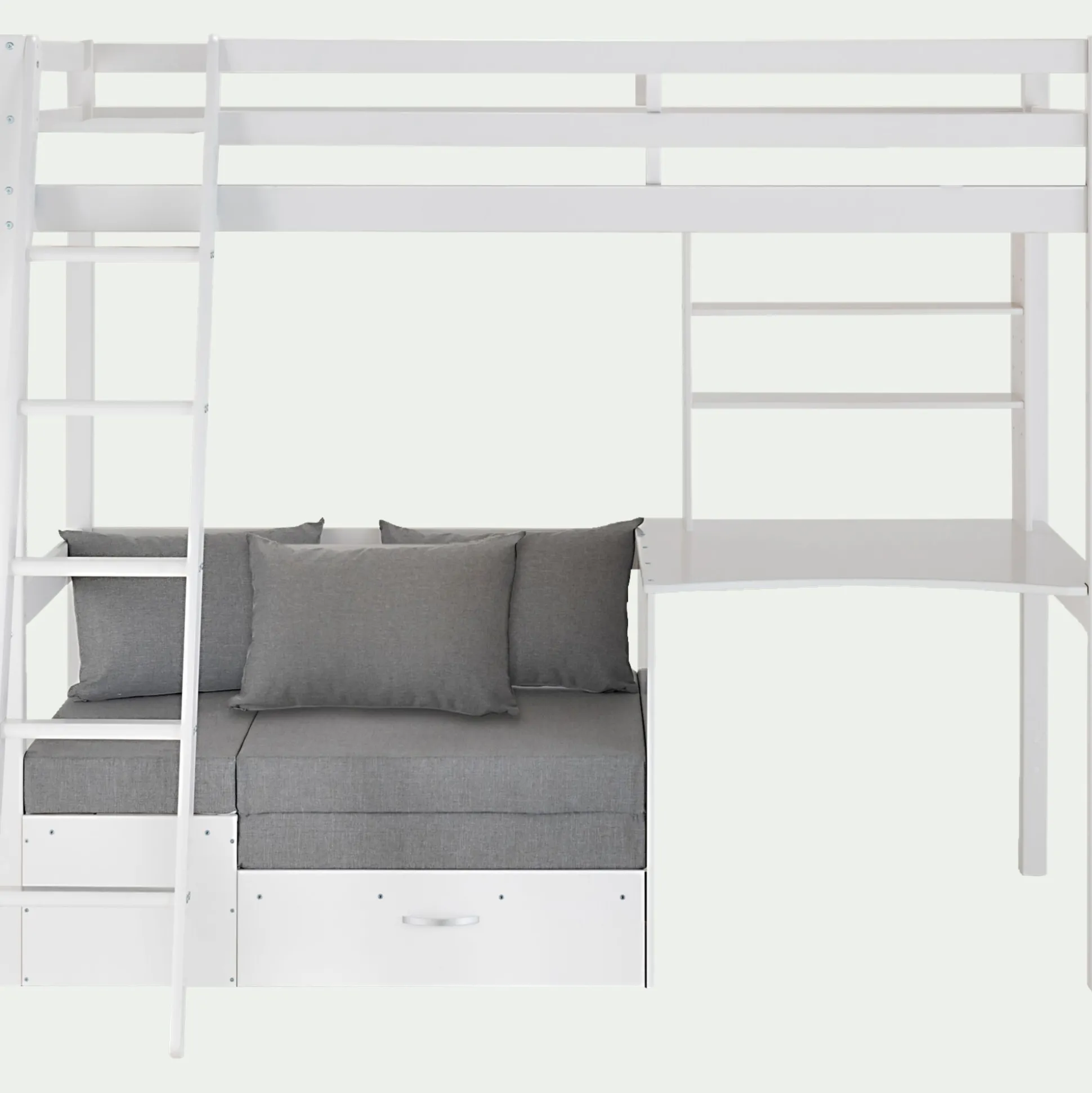 Lit enfant haut 1 place en pin 90x200cm - blanc