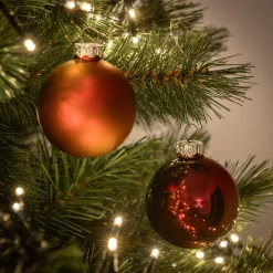 Lot de 12 boules de Noël rondes en verre D6cm - rouge