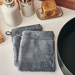 Lot de 2 gants de toilette bouclette en coton - gris anthracite