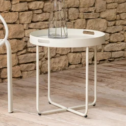 Table basse de jardin ronde en acier - beige roucas